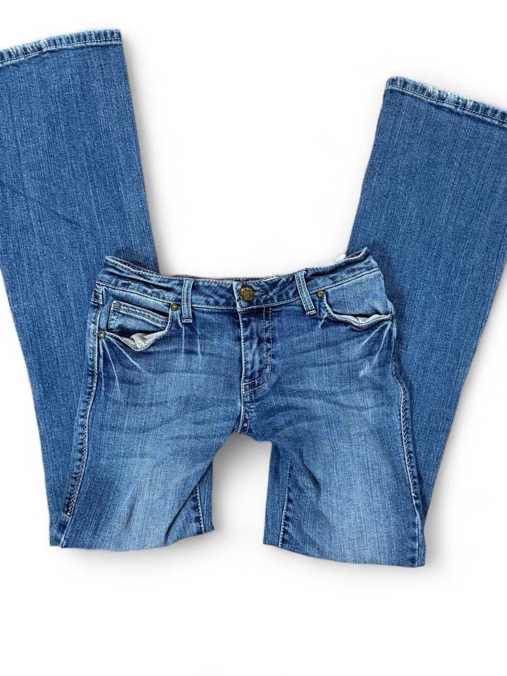 Y2K Low Rise Rock 47 Wrangler Bootcut Jeans Bling Flap Pocket Denim Size 3/4